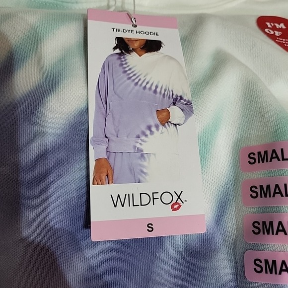 Wild Fox Small Purple Tie Dye Hoodie Sweatshirt Pullover Drawstring NWT $126 - Picture 5 of 6